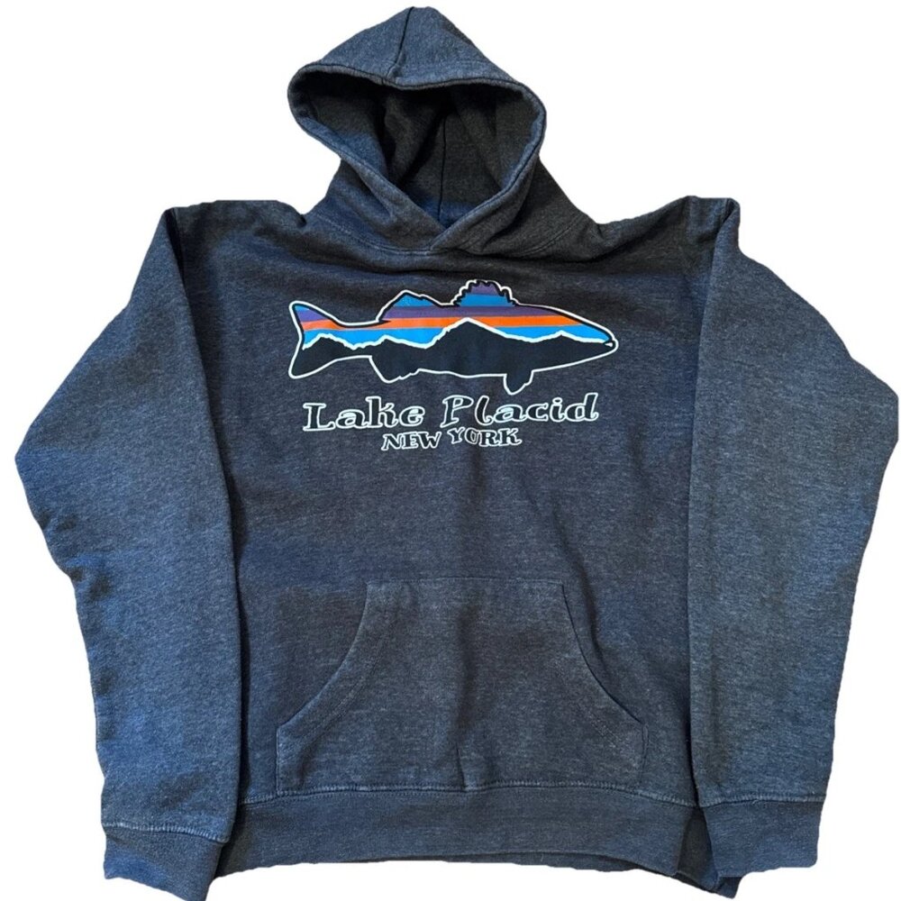 Hoodie Boy Lake Placid New York Color Gray Size XL